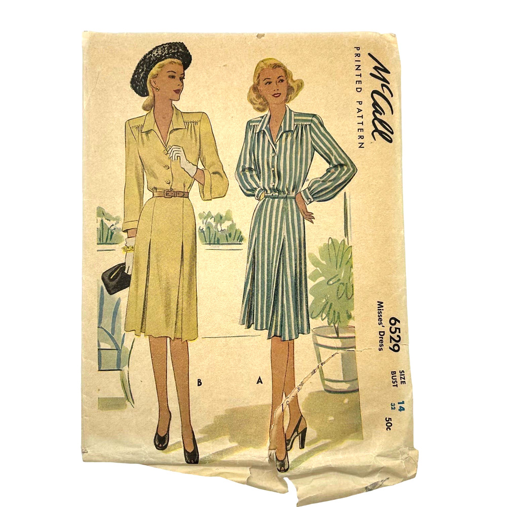 McCall Vintage 1940's Pattern #6529 Women's Dress Size‎ 14